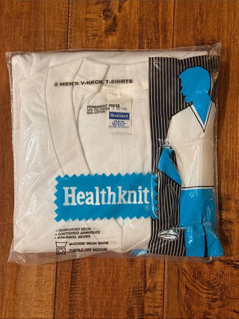 Healthknit T Shirt 2 Pack Mens LARGE L Vintage 60s Deadstock NEW 1960s V NECK